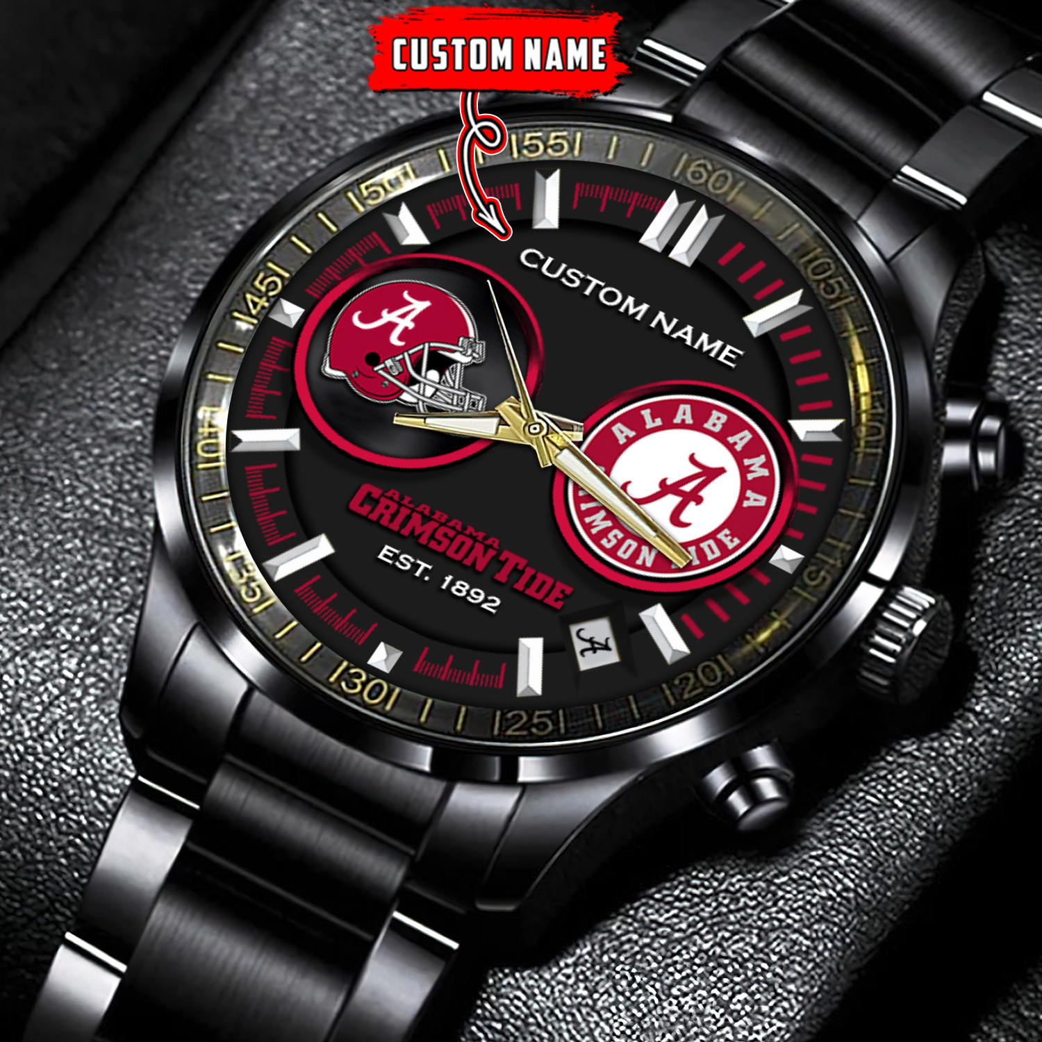 jwfancy alabama crimson tide ncaa personalized black hand watch gift for fans bowxc
