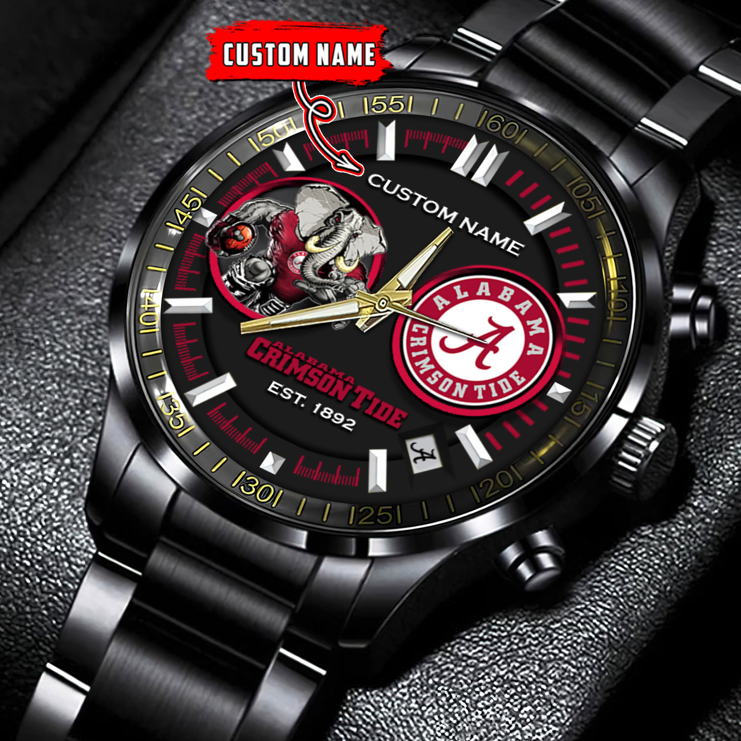 jwfancy alabama crimson tide ncaa personalized black stainless steel watch gift for fans 5qlnw