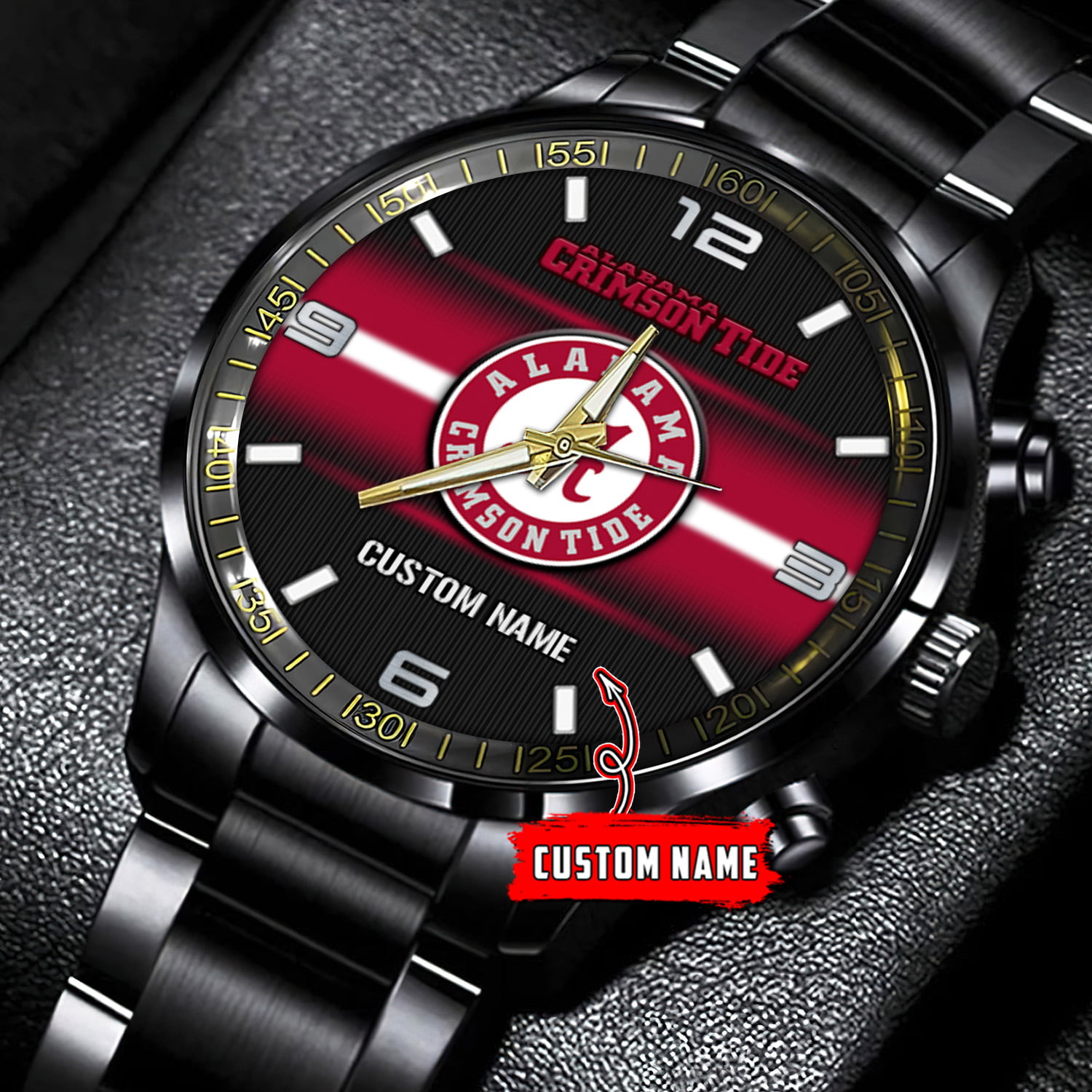 jwfancy alabama crimson tide ncaa personalized black stainless steel watch gift for fans o255e