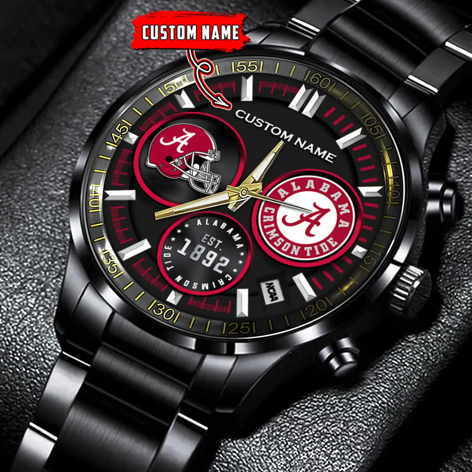 jwfancy alabama crimson tide ncaa personalized black stainless steel watch gift for fans pqhps
