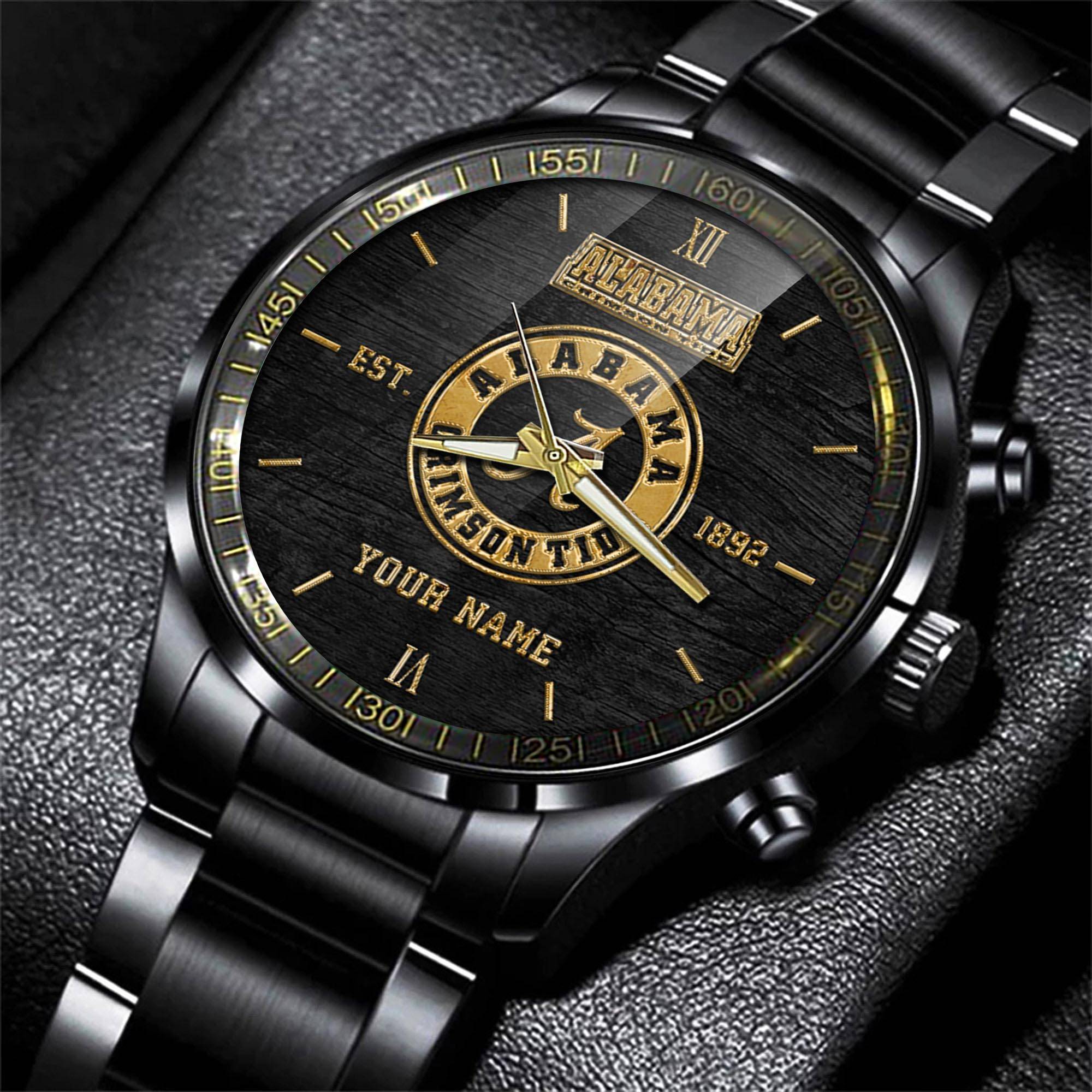 jwfancy alabama crimson tide ncaa personalized black style hand watch gifts for fan vorvt