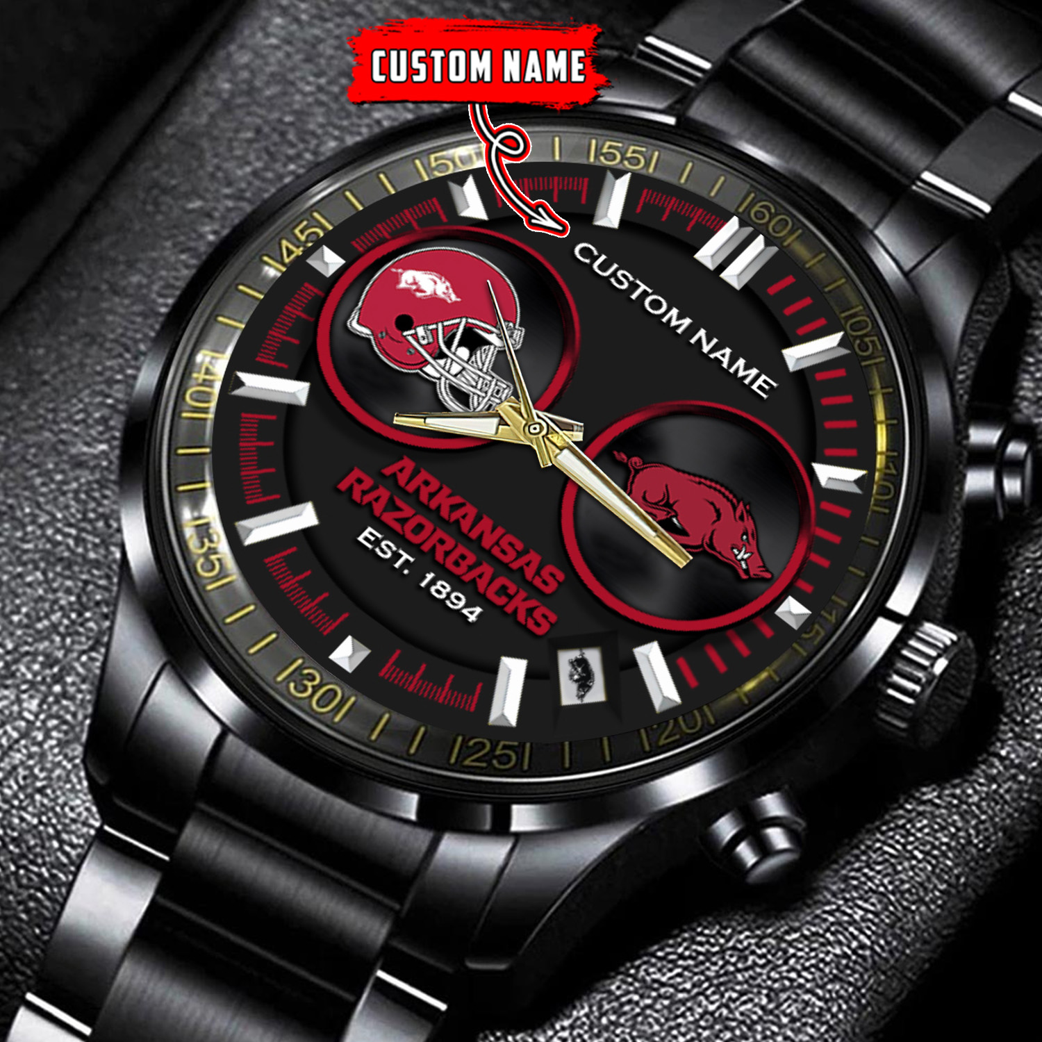 jwfancy arkansas razorbacks ncaa personalized black stainless steel watch gift for fans 7kuz4