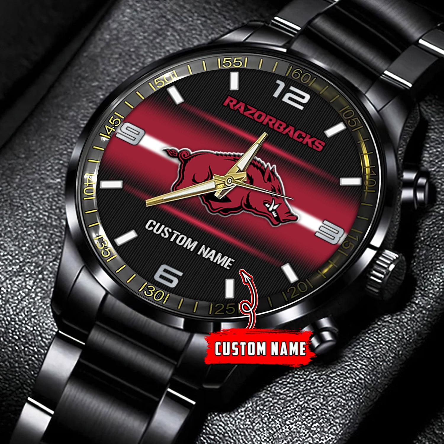 jwfancy arkansas razorbacks ncaa personalized black stainless steel watch gift for fans hat6g