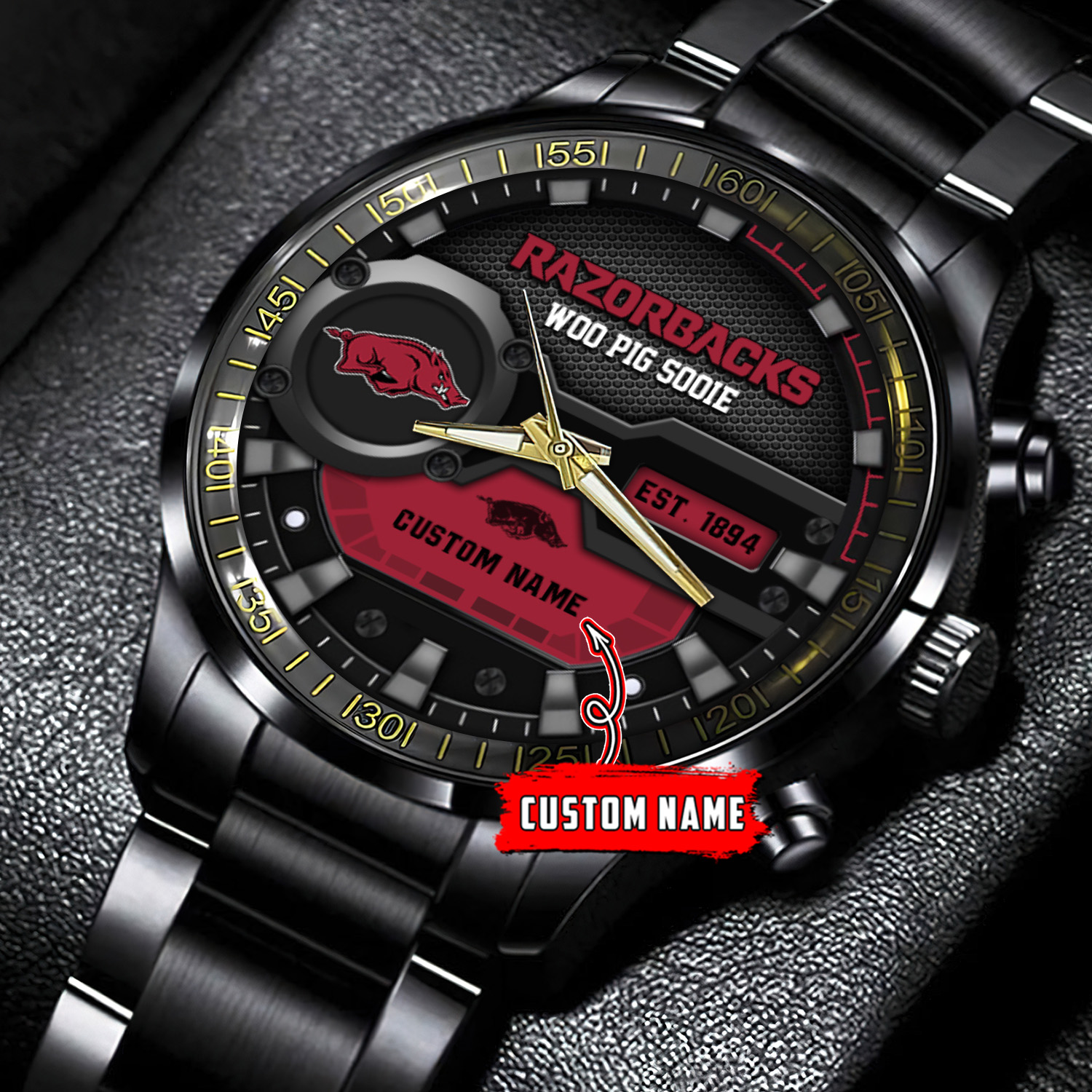 jwfancy arkansas razorbacks ncaa personalized black stainless steel watch gift for fans osba8