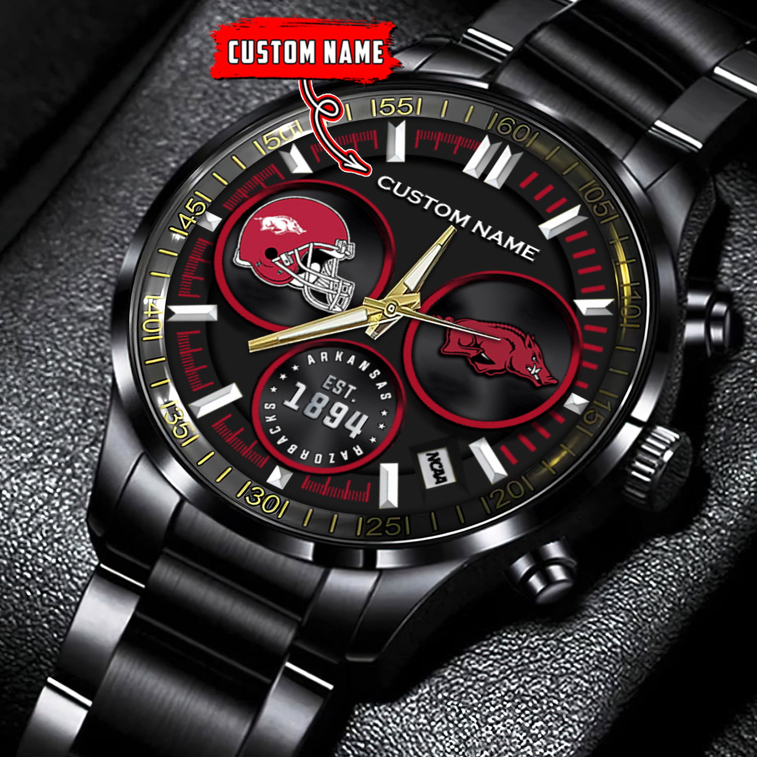 jwfancy arkansas razorbacks ncaa personalized black stainless steel watch gift for fans xfmhh
