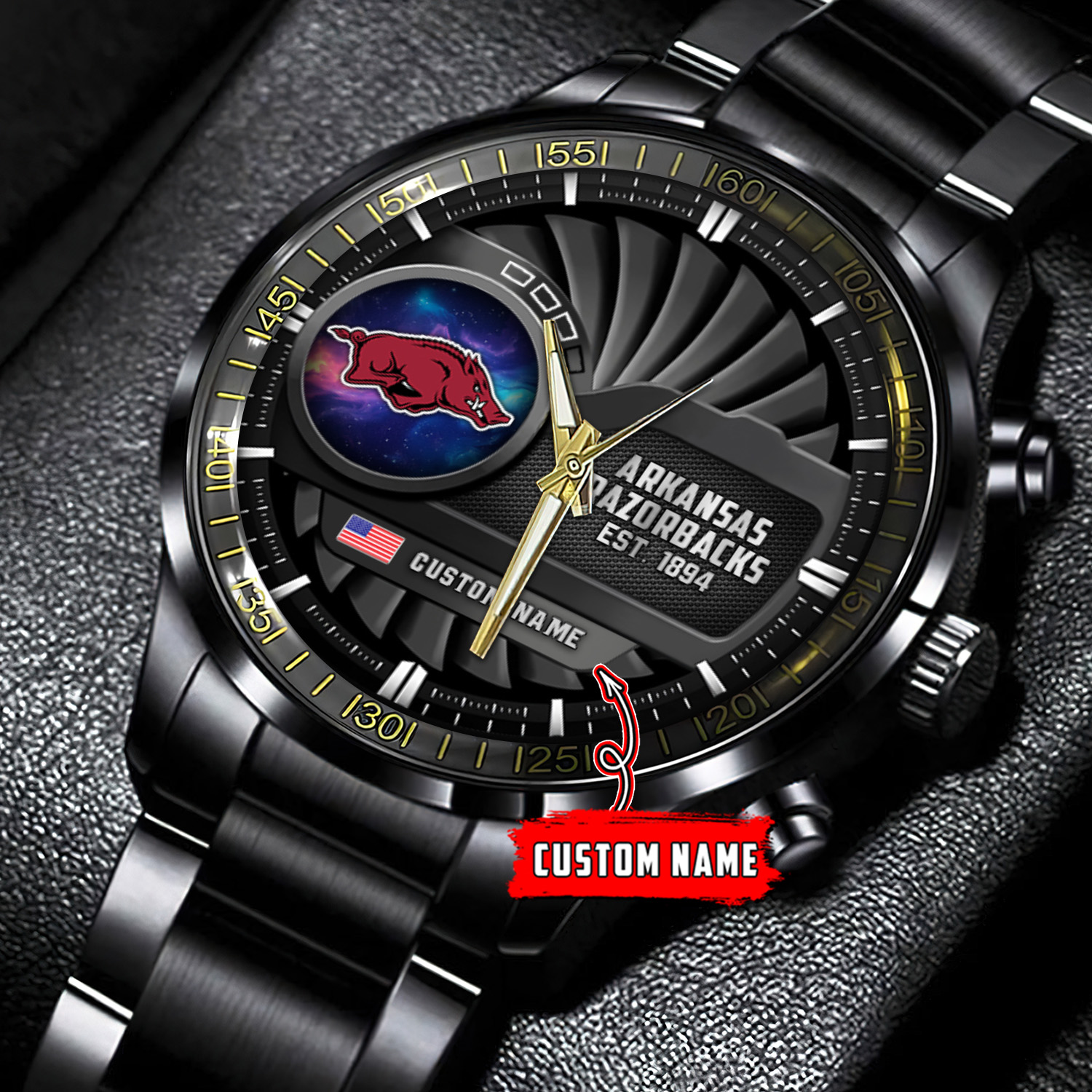 jwfancy arkansas razorbacks ncaa personalized black stainless steel watch gift for fans ycj43