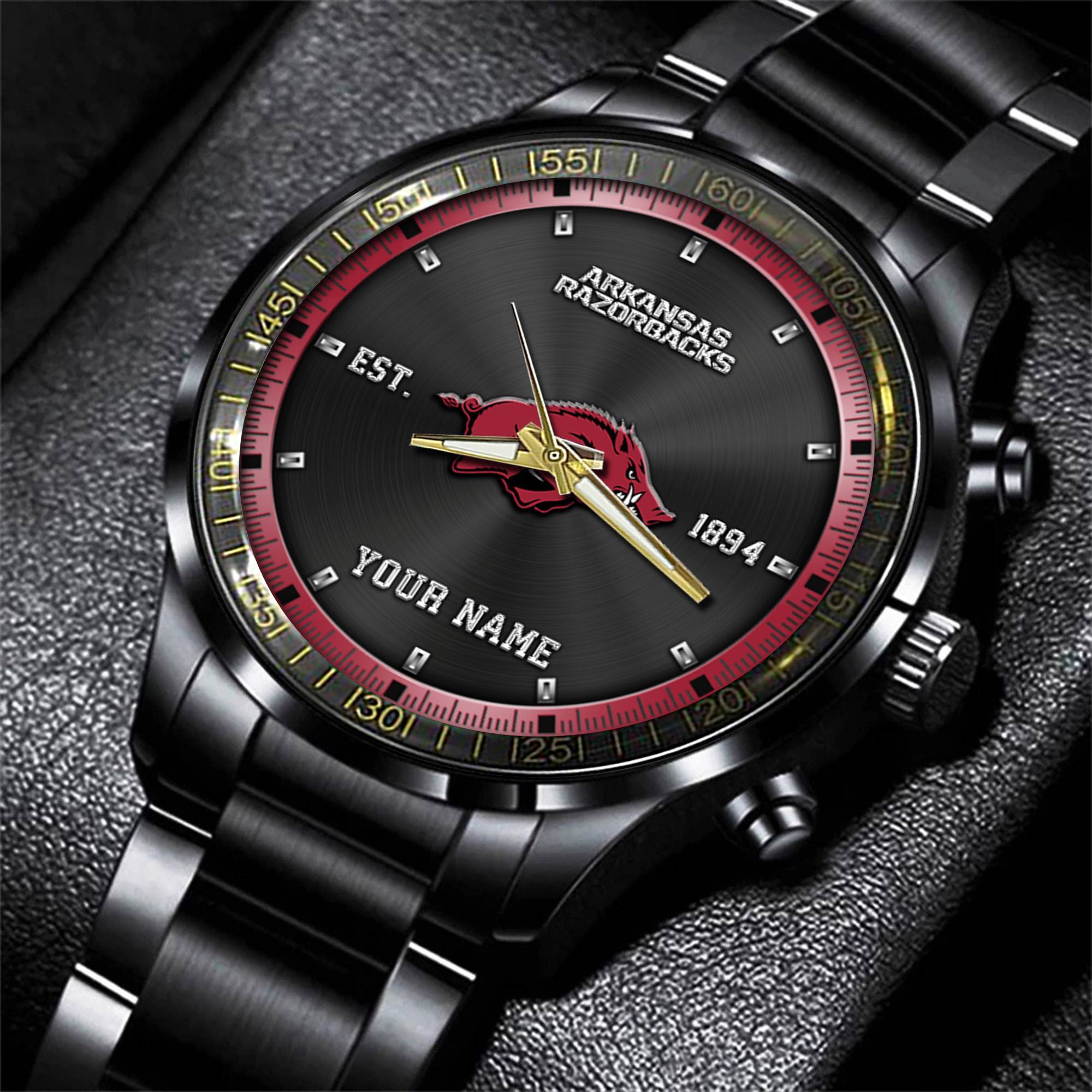 jwfancy arkansas razorbacks ncaa personalized black style hand watch gifts for fan 0qhbj