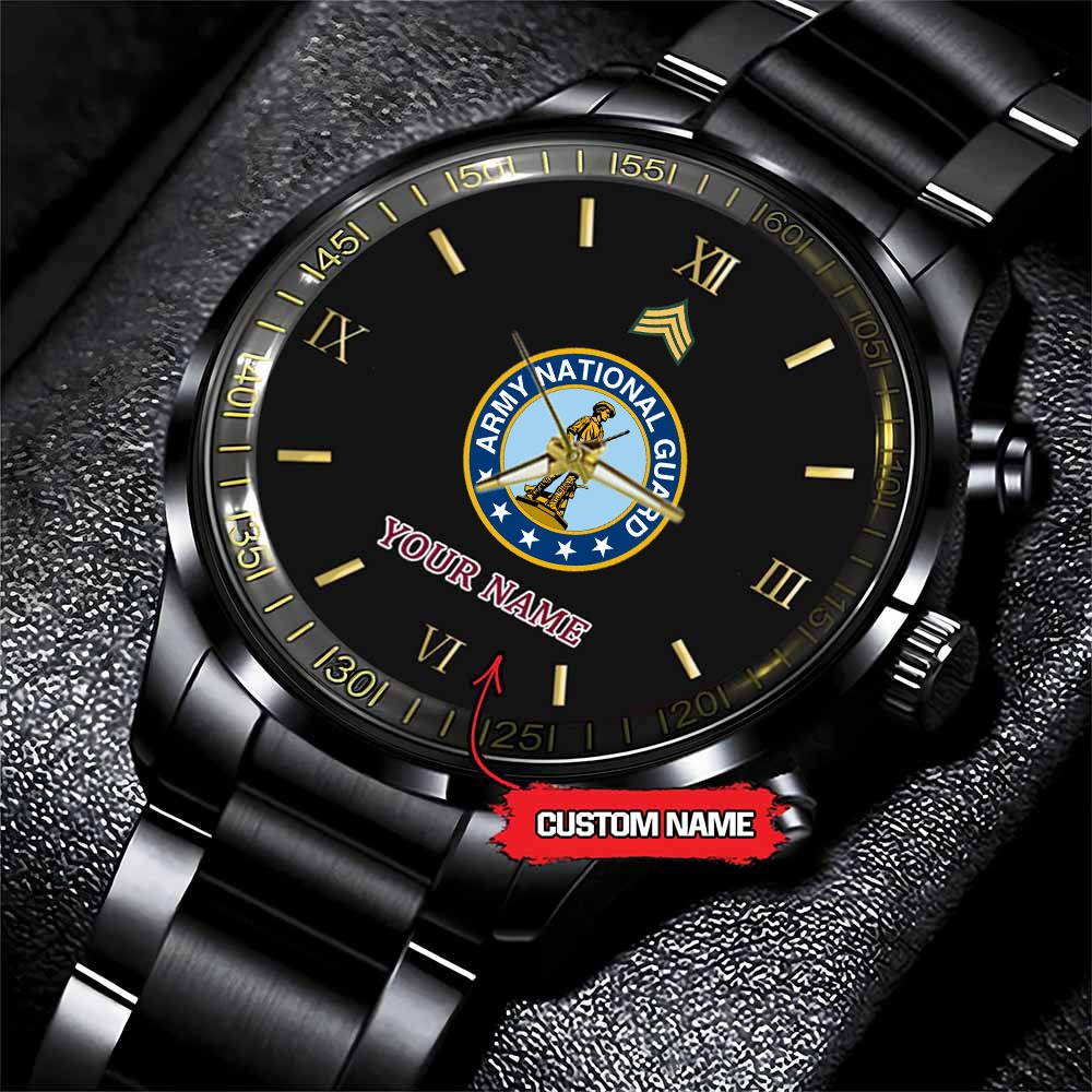 jwfancy army national guard army personalized black stainless steel watch mkpqq