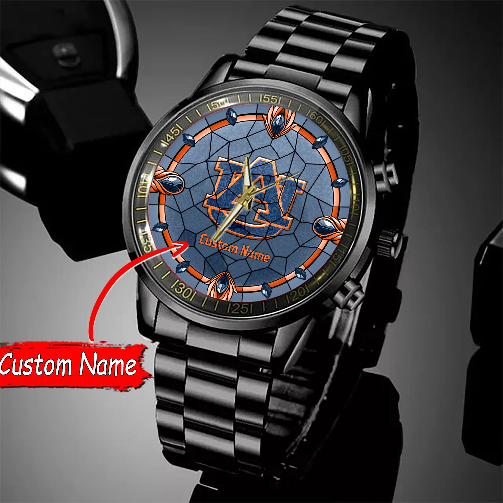 jwfancy auburn tigers ncaa personalized black stainless steel watch gift for fan rrd0f