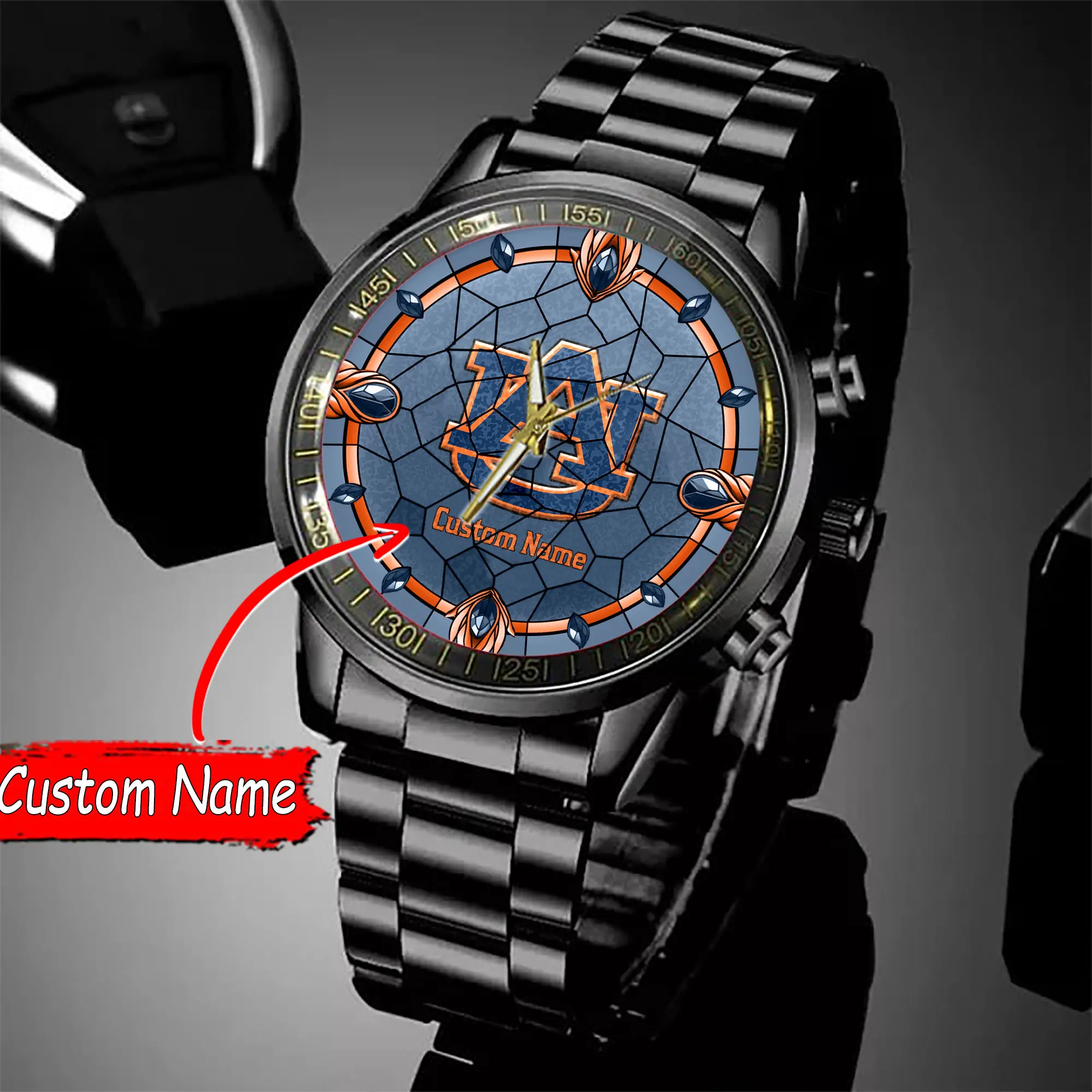 jwfancy auburn tigers ncaa personalized black stainless steel watch gift for fan rrd0f