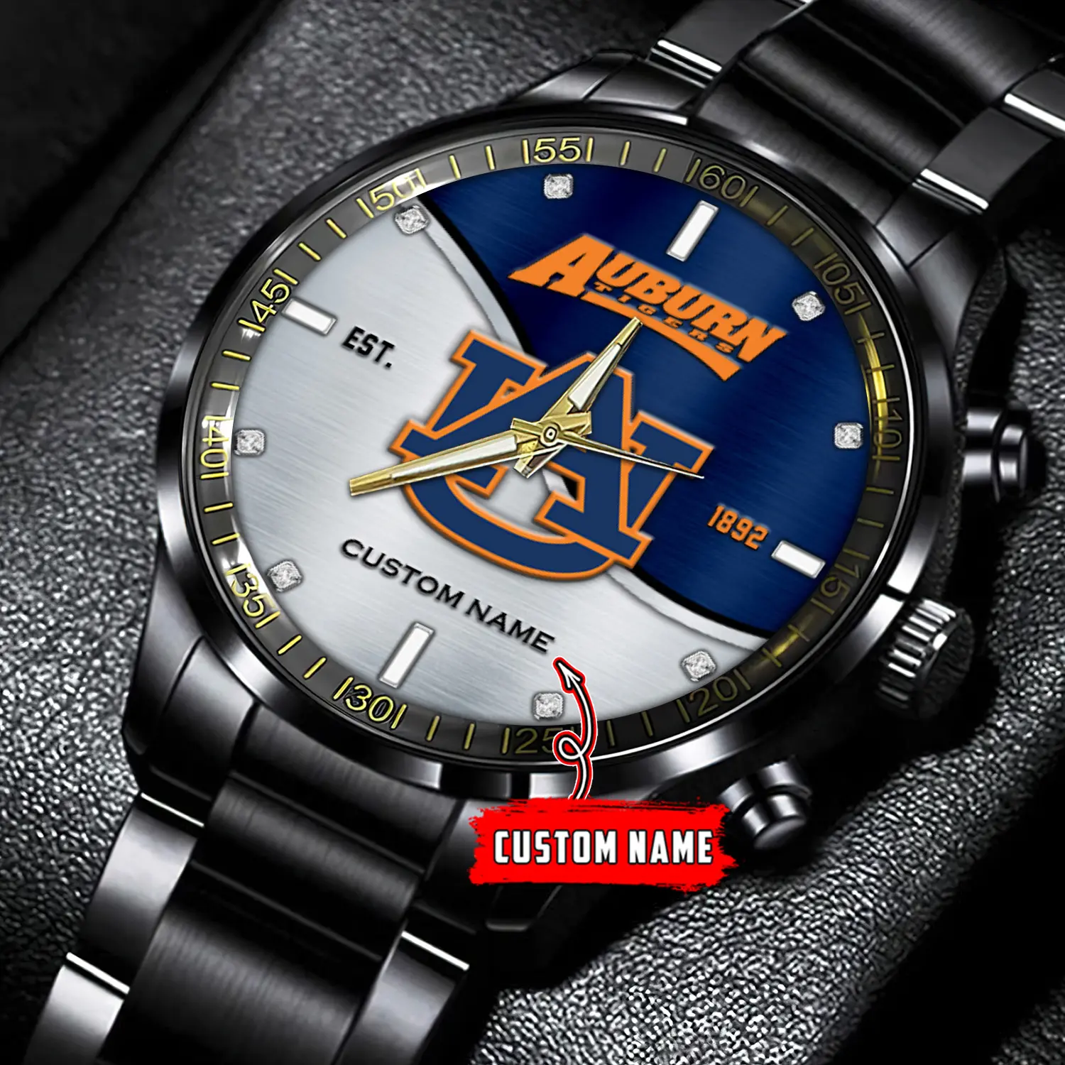 jwfancy auburn tigers ncaa personalized black stainless steel watch gift for fans 55h15