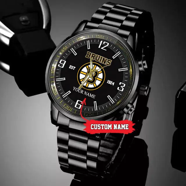 jwfancy boston bruins nhl personalized black stainless steel watch for fans 7l0a5