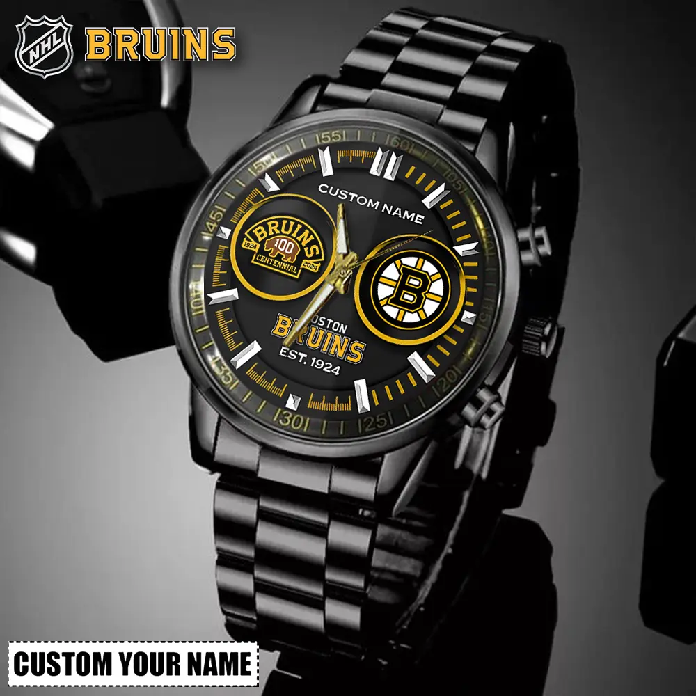 jwfancy boston bruins nhl personalized black stainless steel watch for fans khxms