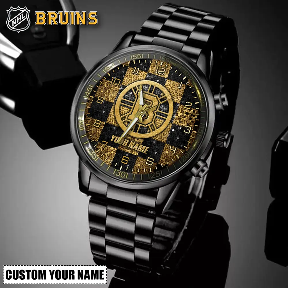 jwfancy boston bruins nhl personalized black stainless steel watch for fans nau9o