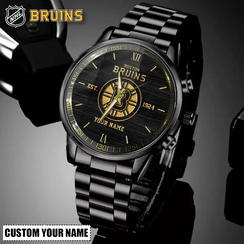 jwfancy boston bruins nhl personalized black stainless steel watch for fans tw2yv