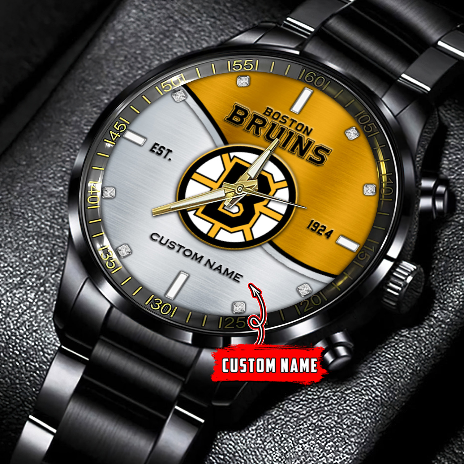 jwfancy boston bruins nhl personalized black stainless steel watch gift for fans bhwa9
