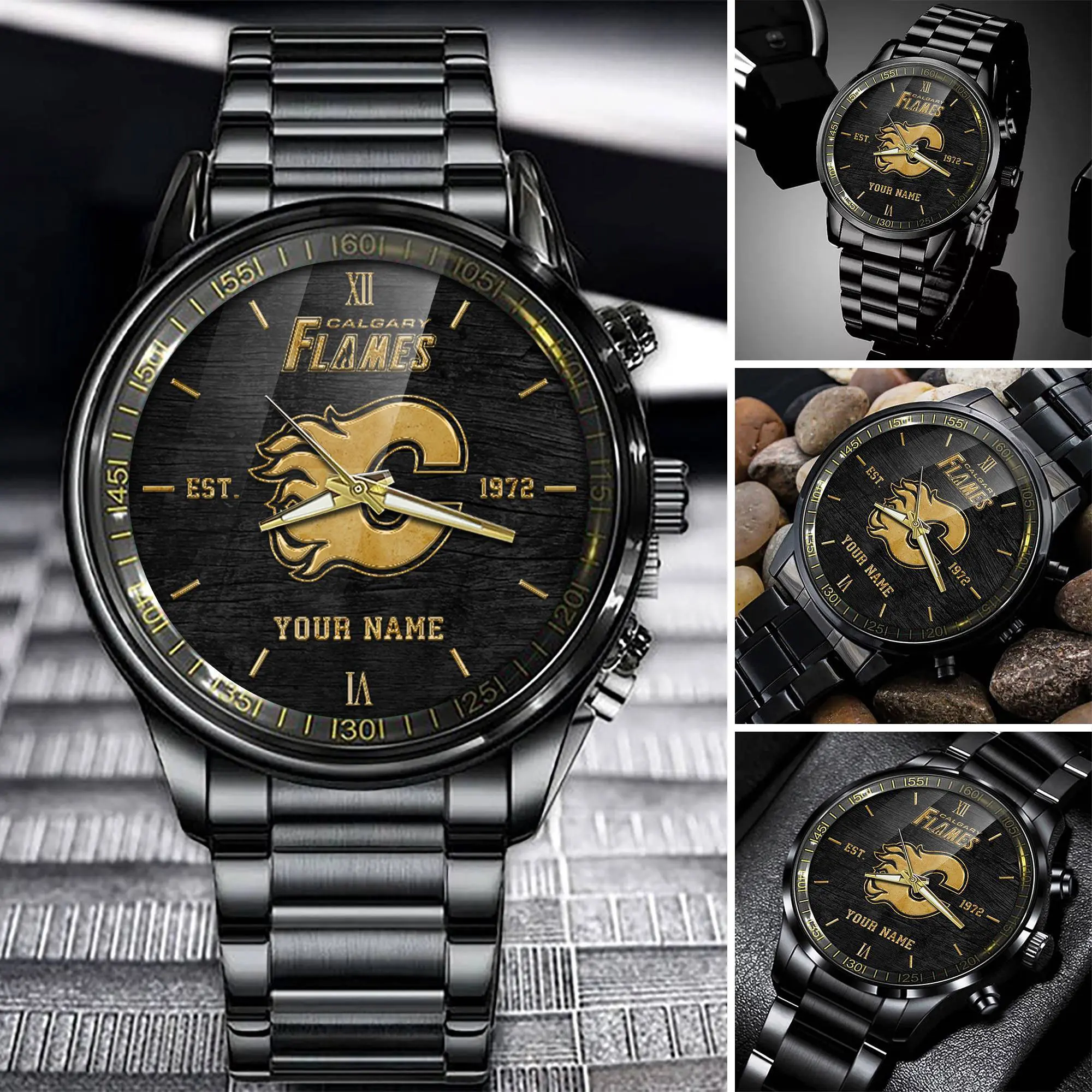 jwfancy calgary flames nhl personalized black fashion watch gifts for fan abfwr