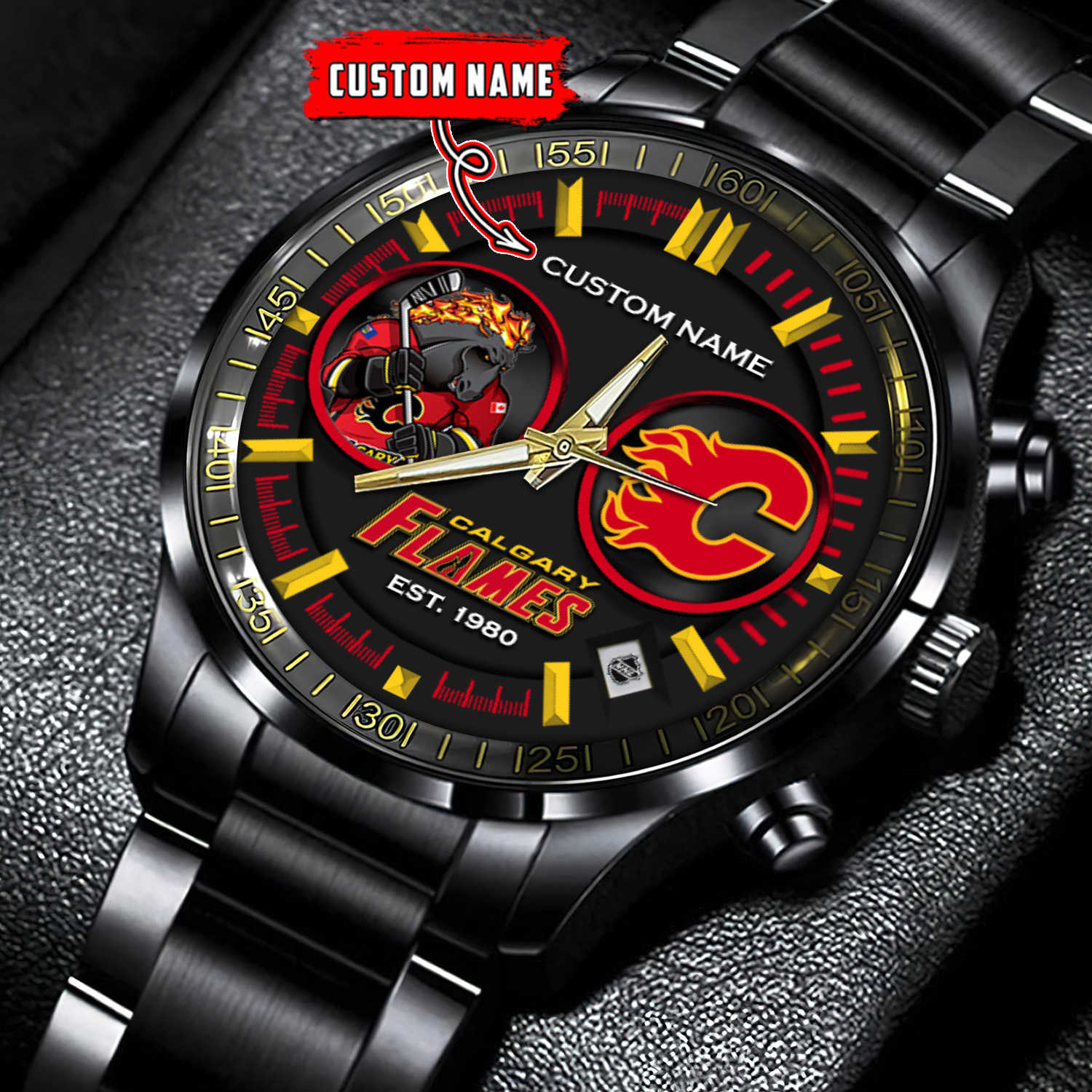 jwfancy calgary flames nhl personalized black stainless steel watch gift for fans 0unef