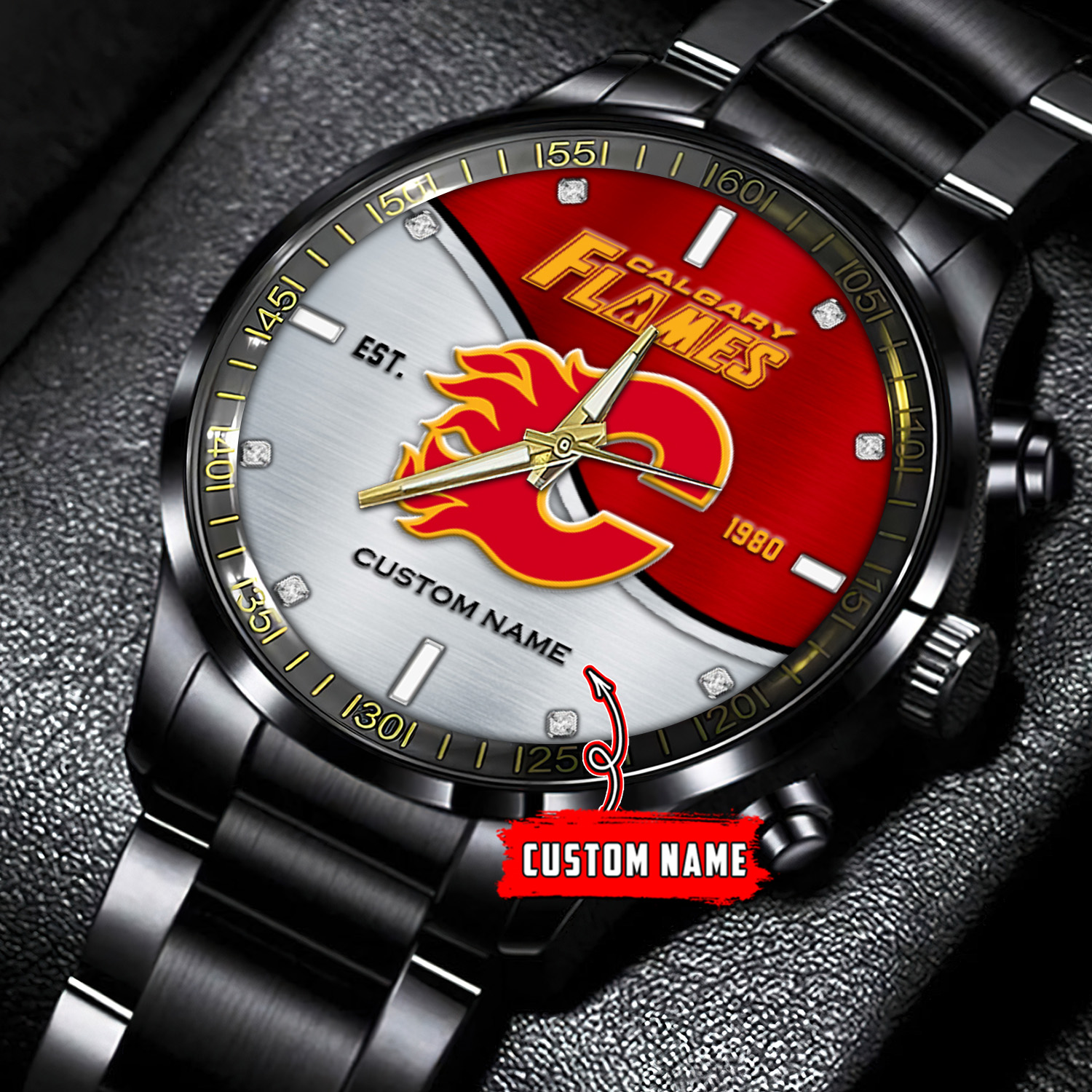 jwfancy calgary flames nhl personalized black stainless steel watch gift for fans ielt3