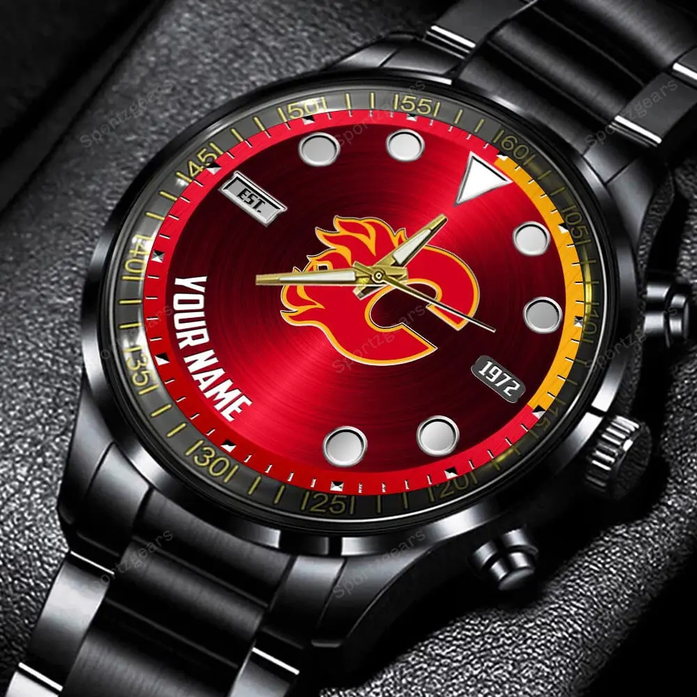 jwfancy calgary flames nhl personalized new black hand watch gift for fans l5jyc