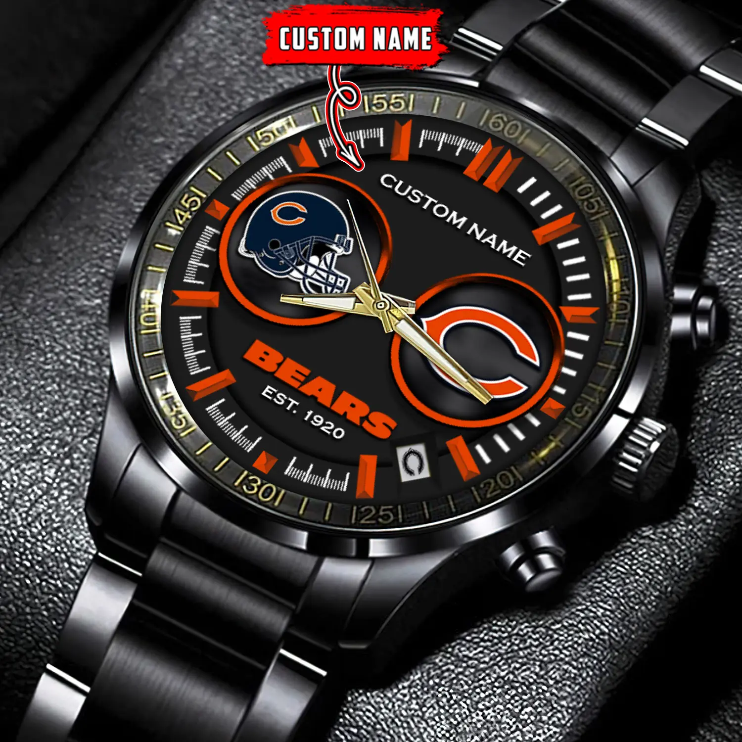 jwfancy chicago bears nfl personalized black stainless steel watch gift for fans b7wql
