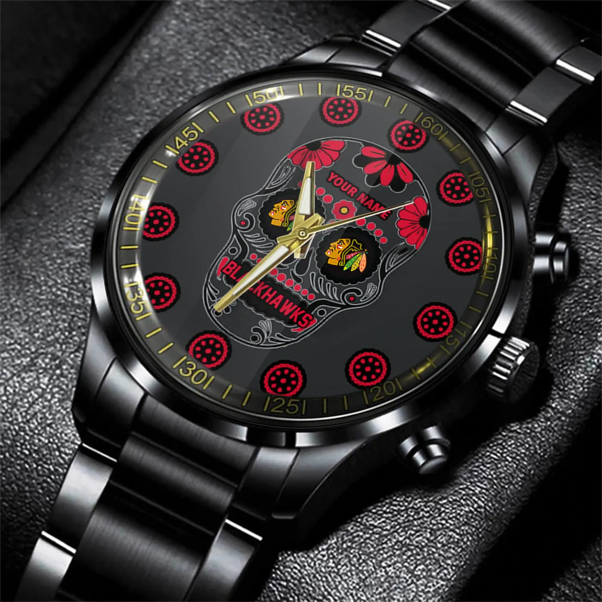 jwfancy chicago blackhawks nhl men black hand watch personalized gift for fans 9ggrl