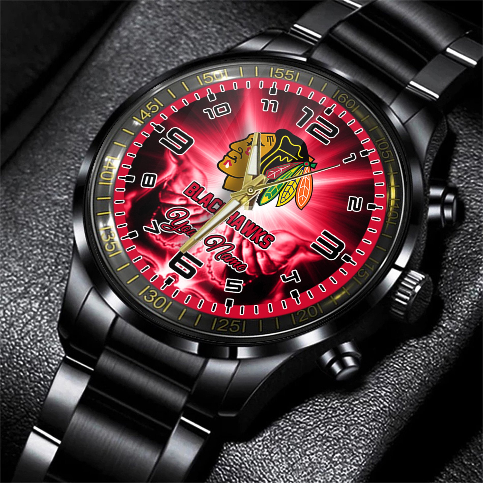 jwfancy chicago blackhawks nhl men black hand watch personalized gift for fans udwuy