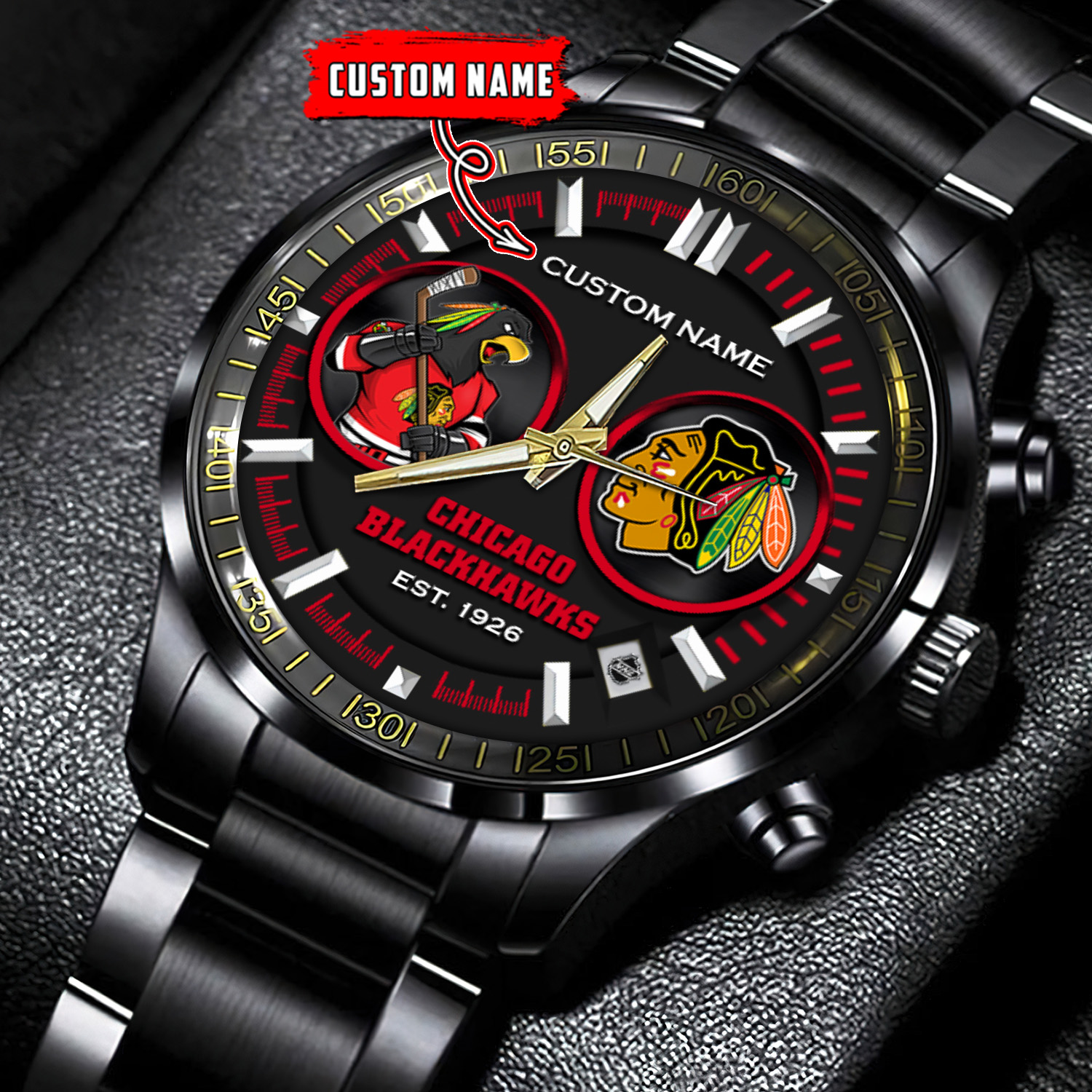 jwfancy chicago blackhawks nhl personalized black stainless steel watch gift for fans 40t59