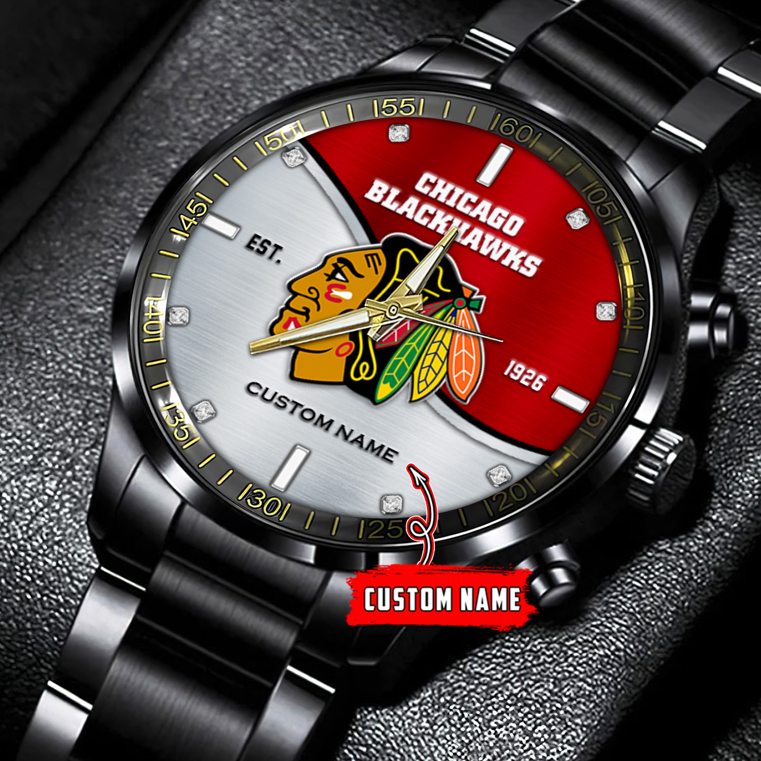 jwfancy chicago blackhawks nhl personalized black stainless steel watch gift for fans hxjkd