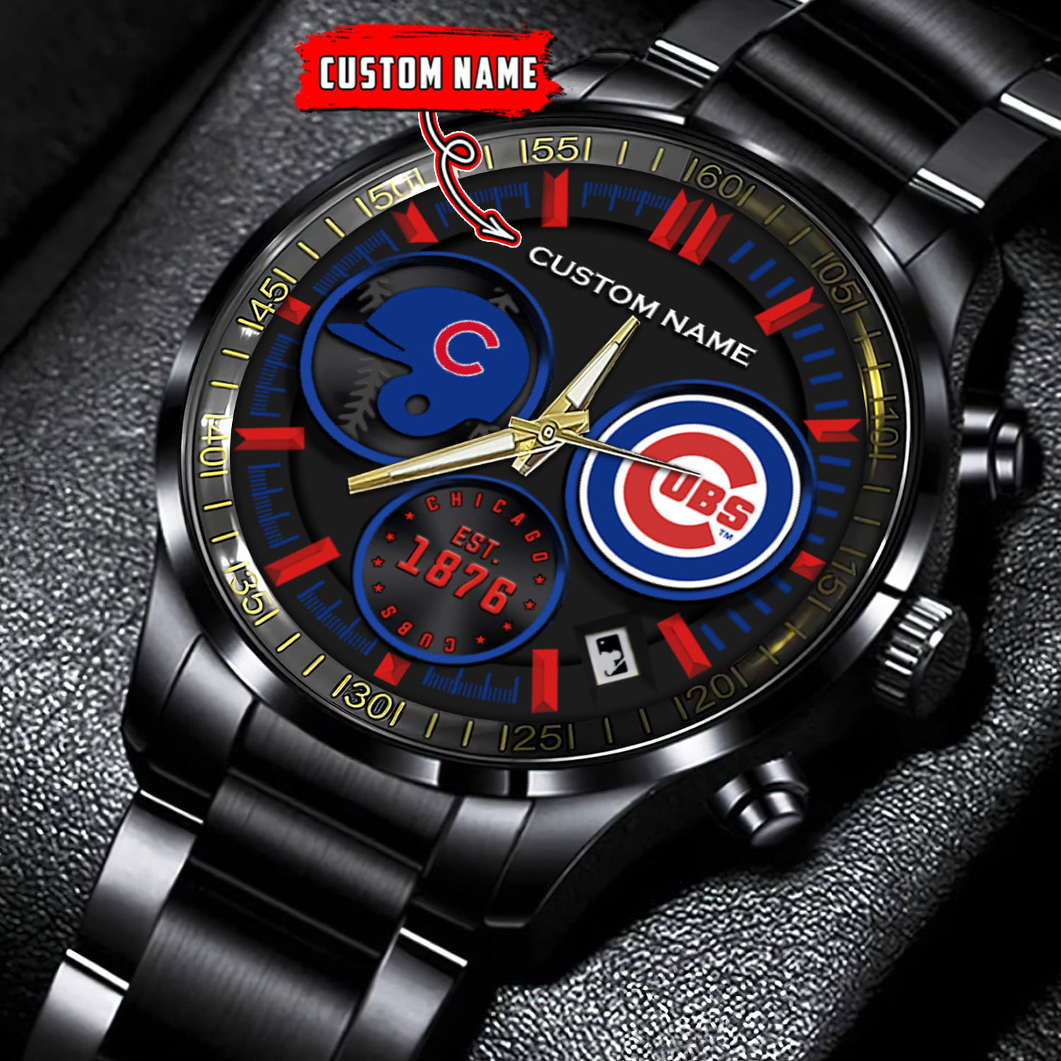 jwfancy chicago cubs mlb personalized black stainless steel watch for fan zvxla