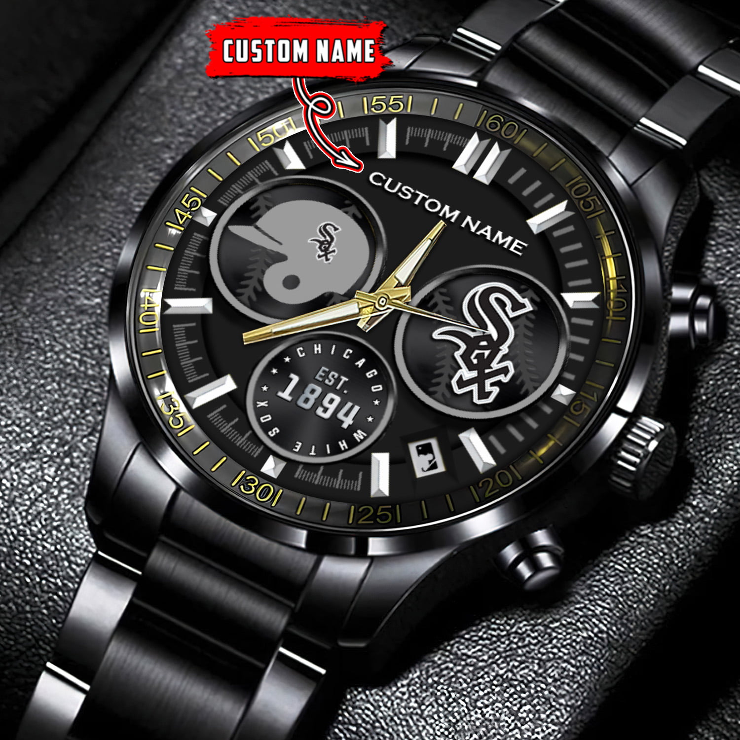 jwfancy chicago white sox mlb personalized black stainless steel watch for fan 3kdcm