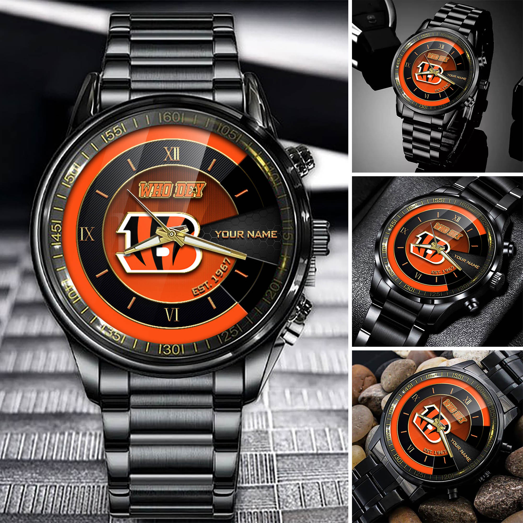 jwfancy cincinnati bengals nfl black fashion watch customize your name fan gifts alu0e