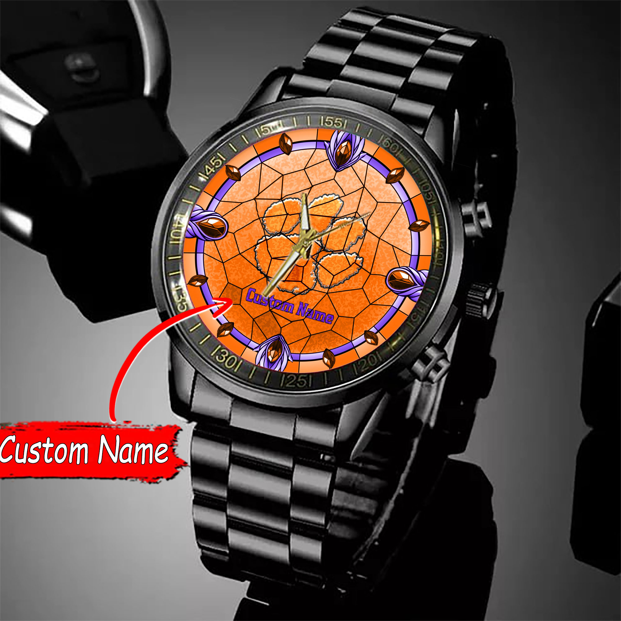 jwfancy clemson tigers ncaa personalized black stainless steel watch gift for fan d8du0
