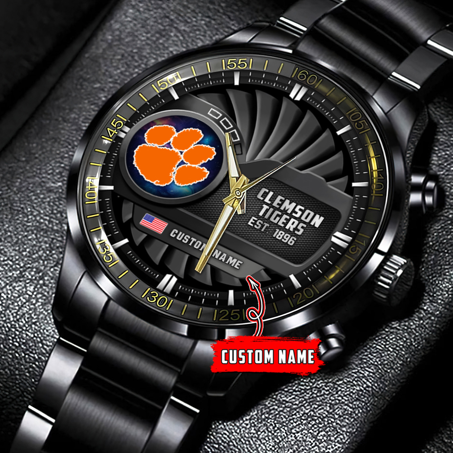 jwfancy clemson tigers ncaa personalized black stainless steel watch gift for fans 2lmb1