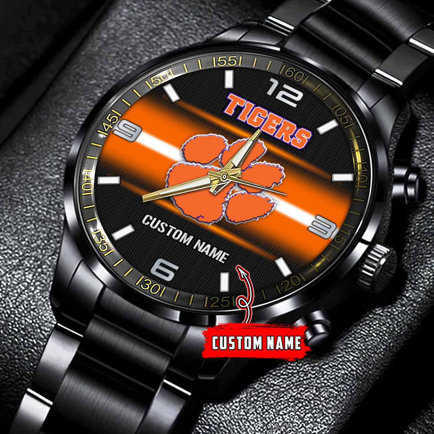 jwfancy clemson tigers ncaa personalized black stainless steel watch gift for fans mfeoy