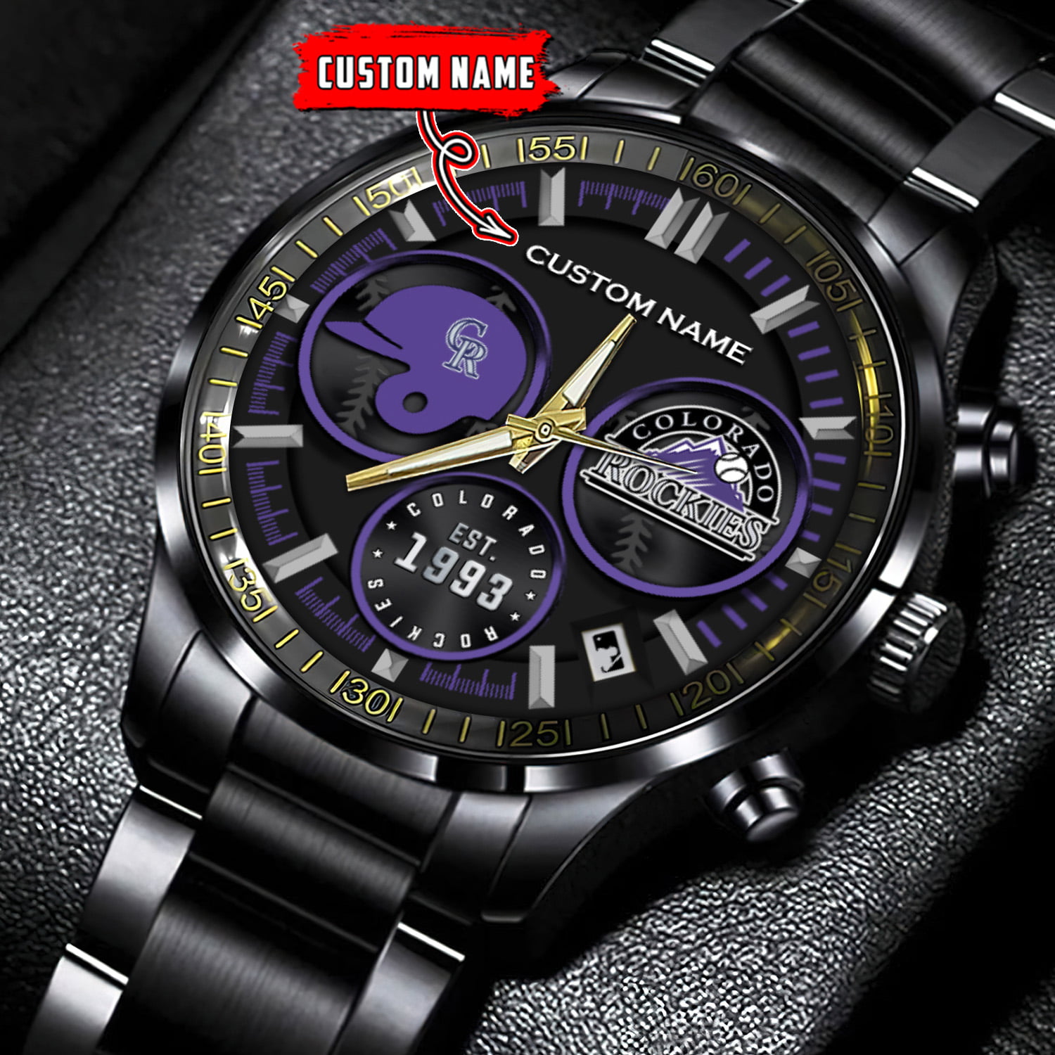 jwfancy colorado rockies mlb personalized black stainless steel watch for fan f9blq