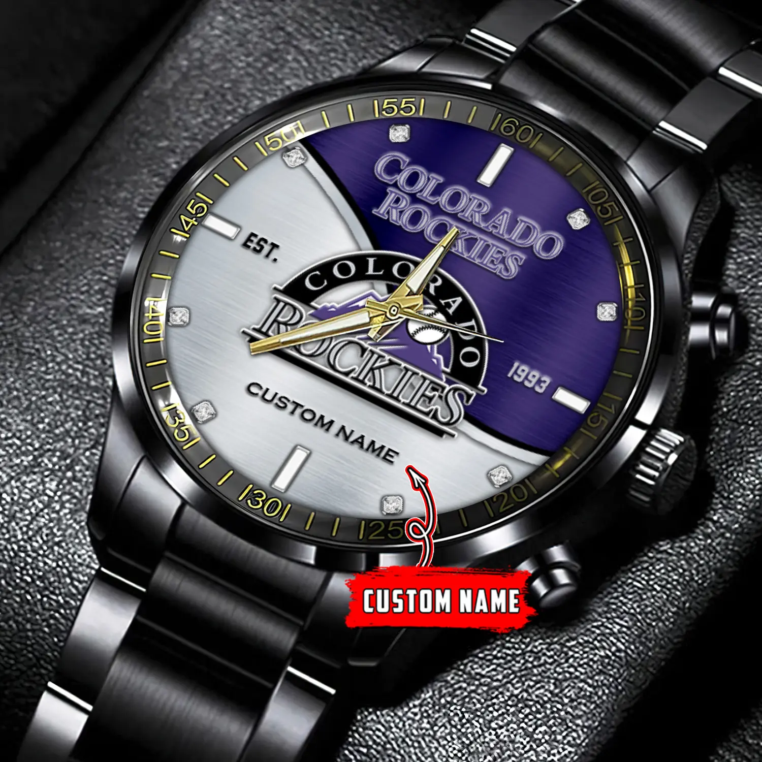 jwfancy colorado rockies mlb personalized black stainless steel watch for fan r7l0a