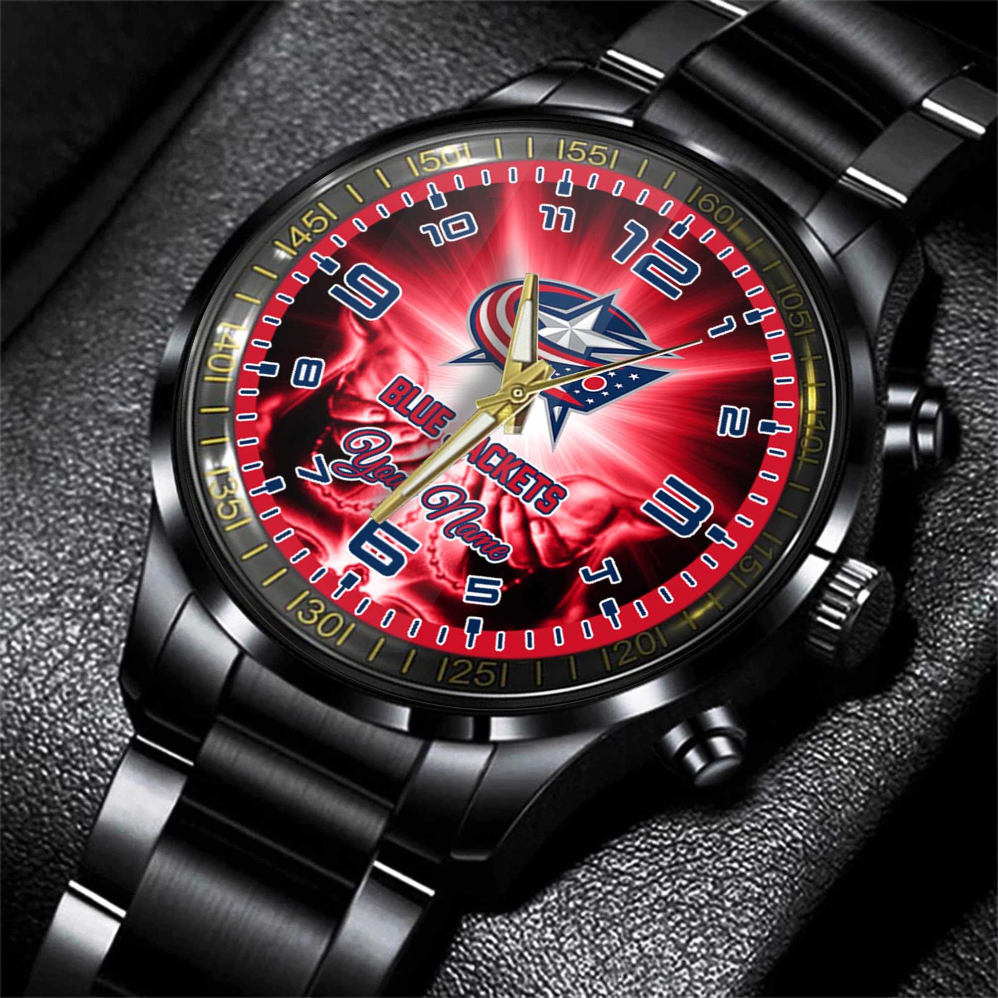 jwfancy columbus blue jackets nhl men black hand watch personalized gift for fans jhxsi