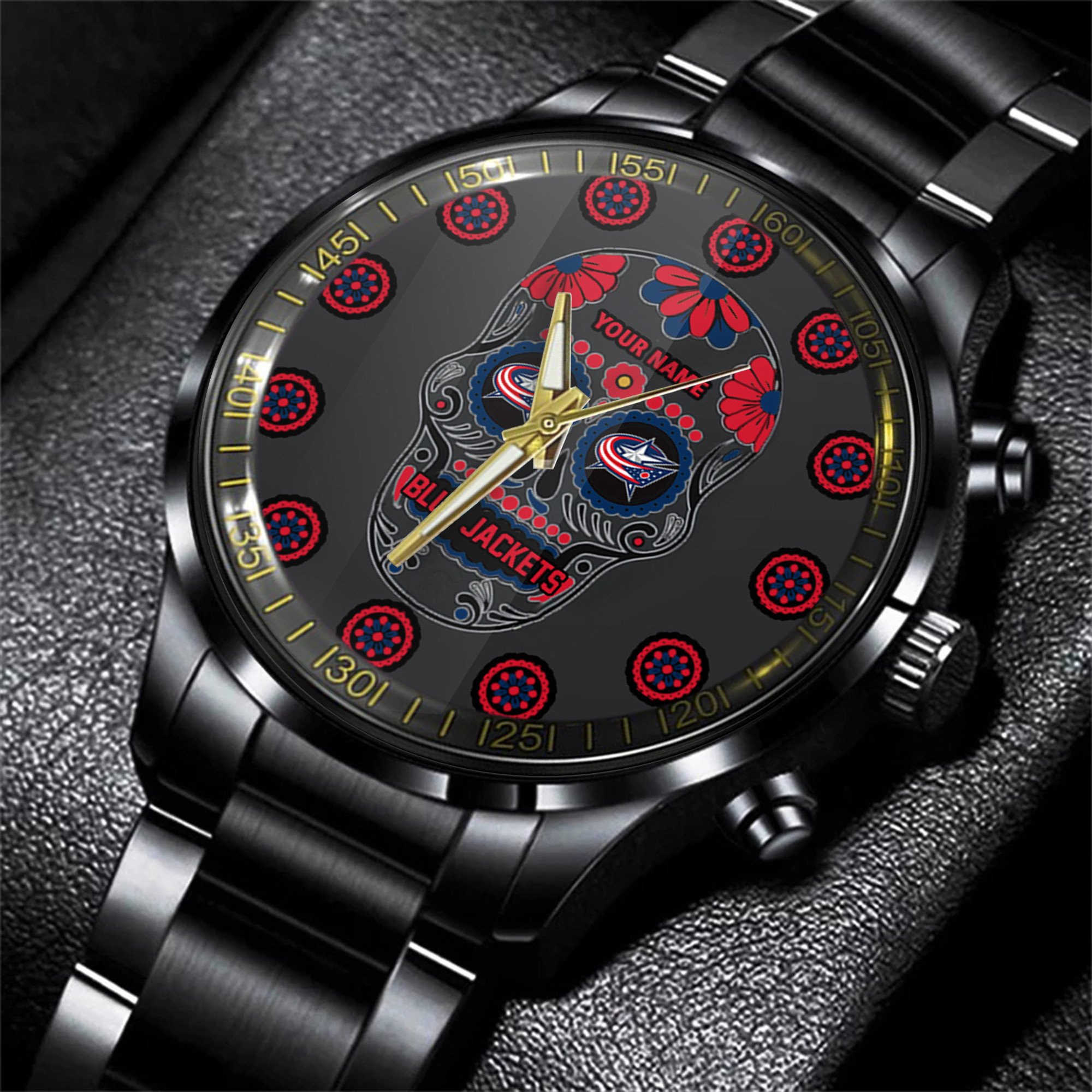 jwfancy columbus blue jackets nhl men black hand watch personalized gift for fans ywsxy