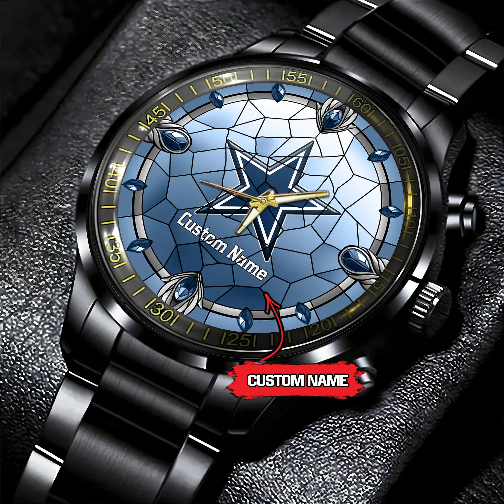 jwfancy dallas cowboys nfl personalized black stainless steel watch gift for fan awpik