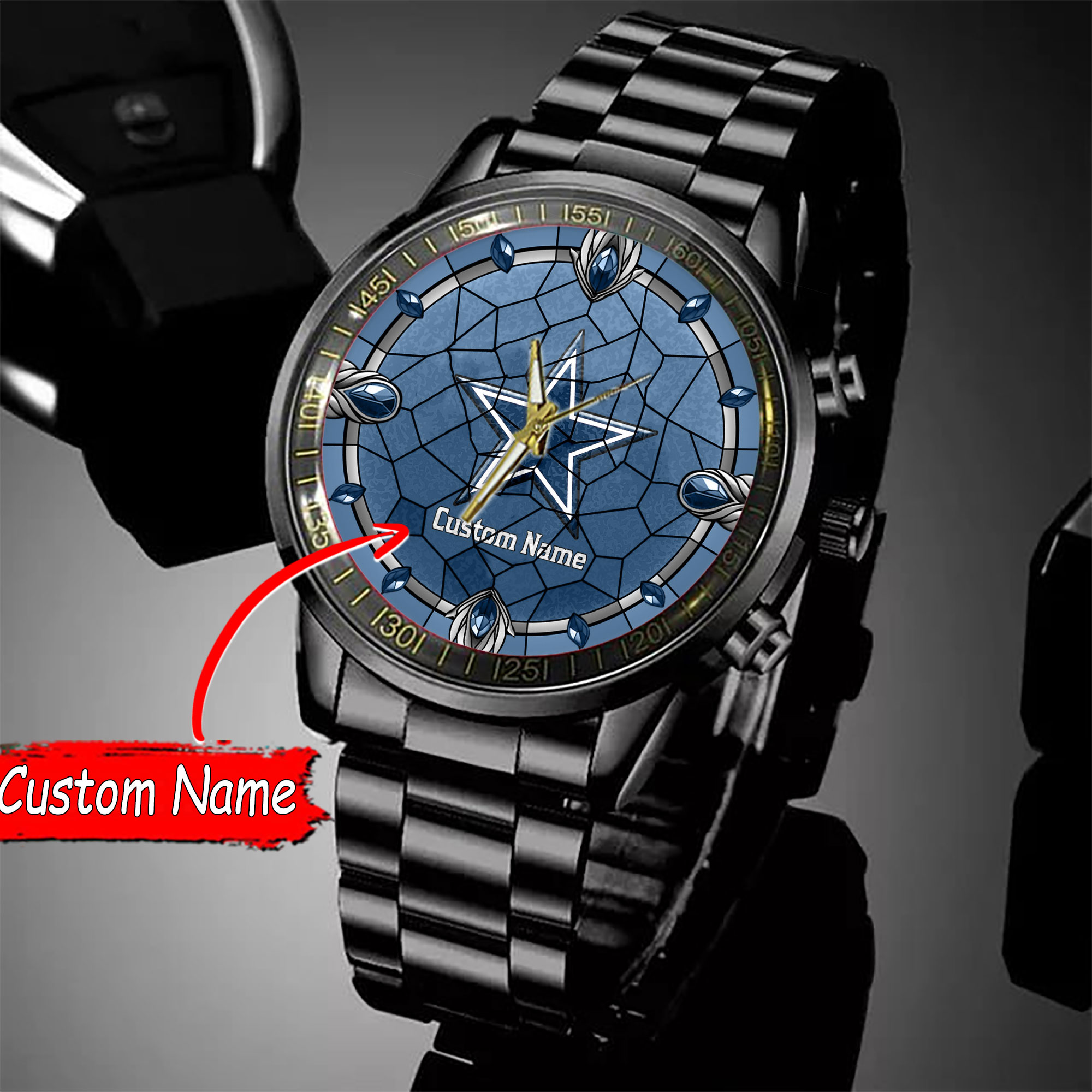jwfancy dallas cowboys nfl personalized black stainless steel watch gift for fan wsmev