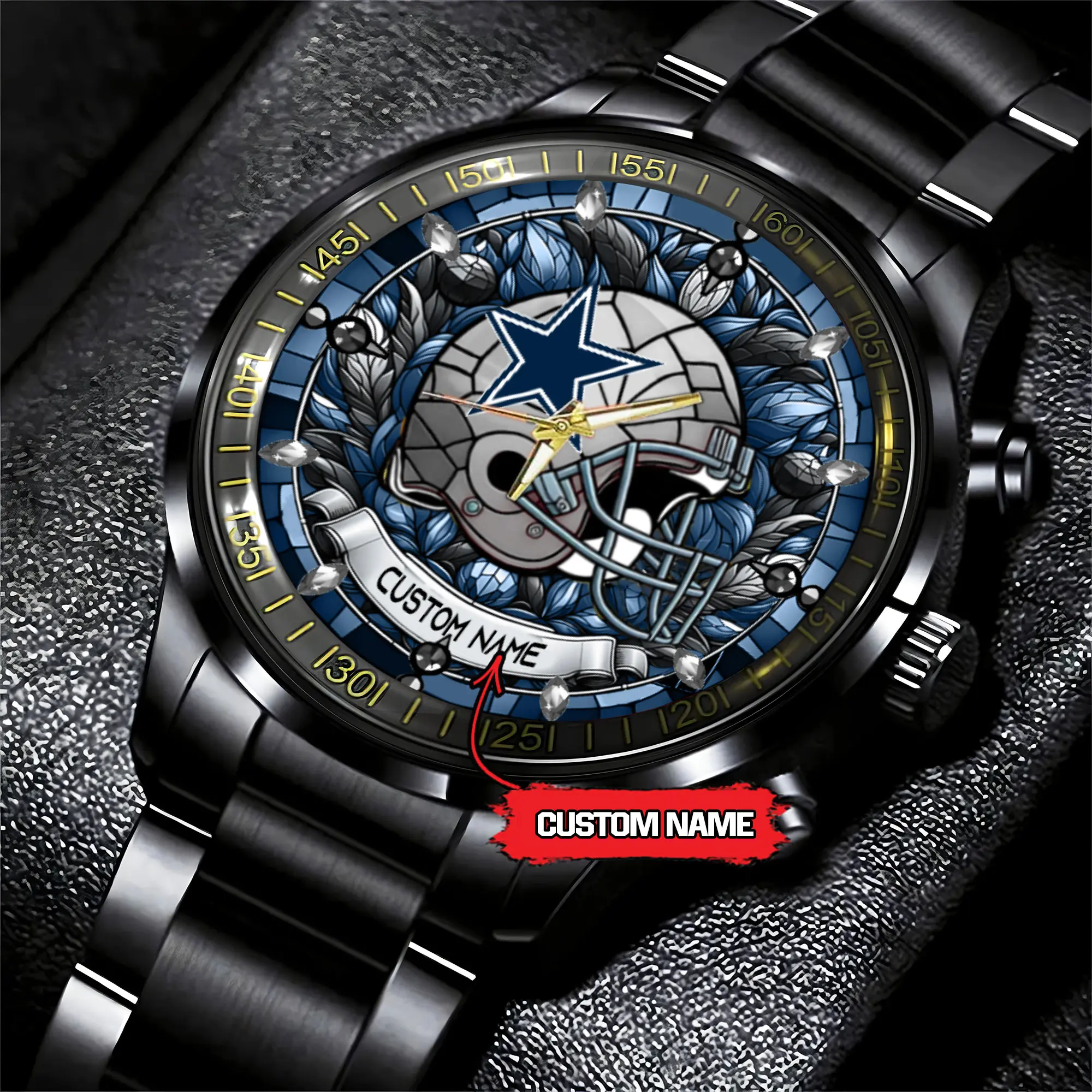 jwfancy dallas cowboys nfl personalized black stainless steel watch gift for fan z37k2