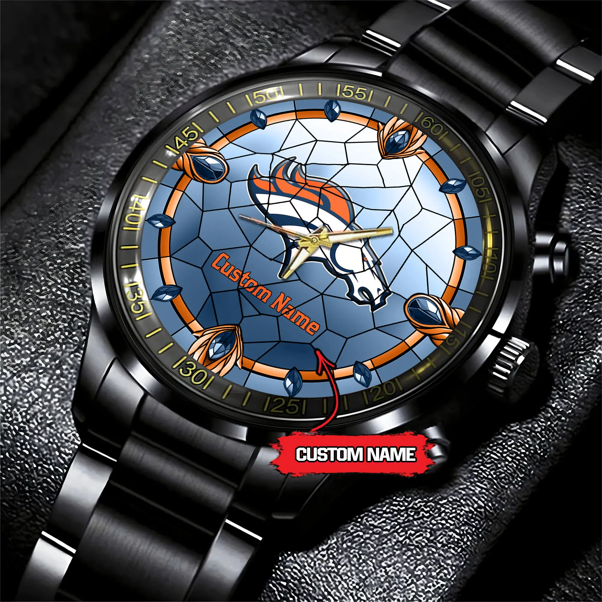 jwfancy denver broncos nfl personalized black stainless steel watch gift for fan bzto0