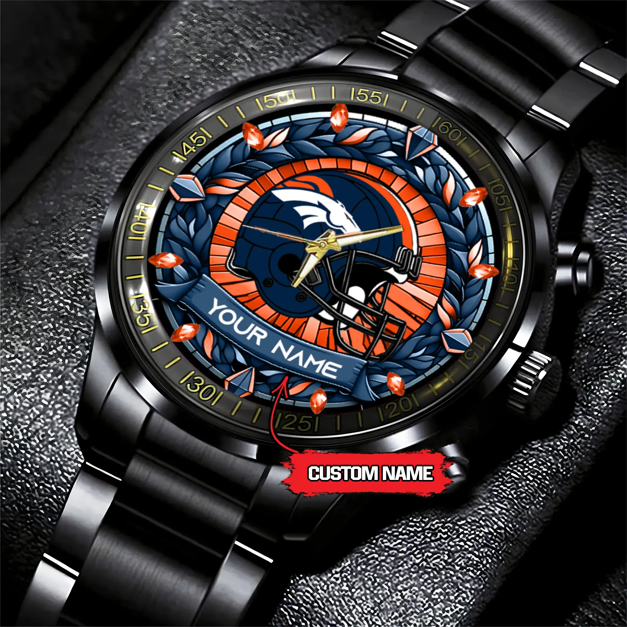 jwfancy denver broncos nfl personalized black stainless steel watch gift for fan q2qt2