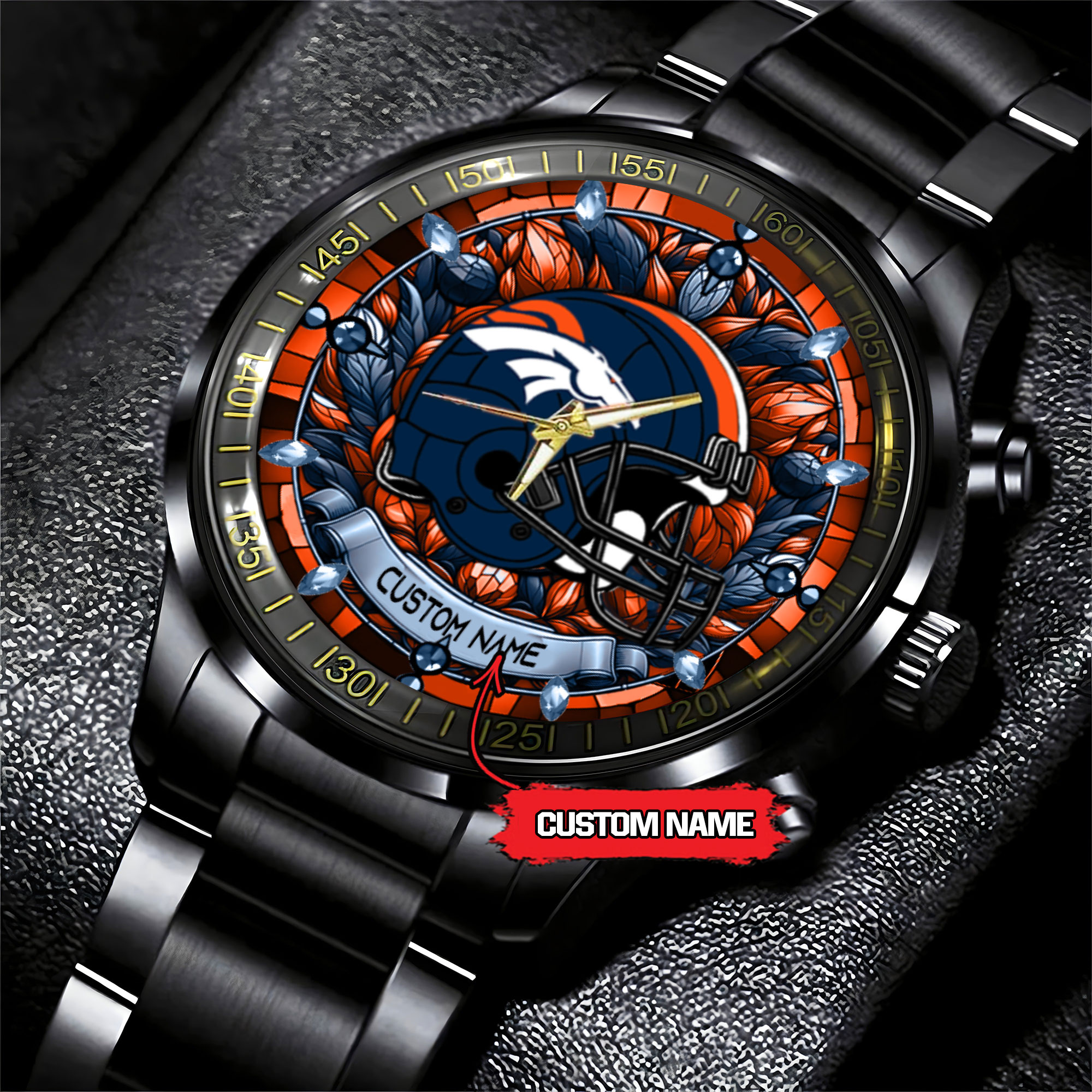 jwfancy denver broncos nfl personalized black stainless steel watch gift for fan qifqs