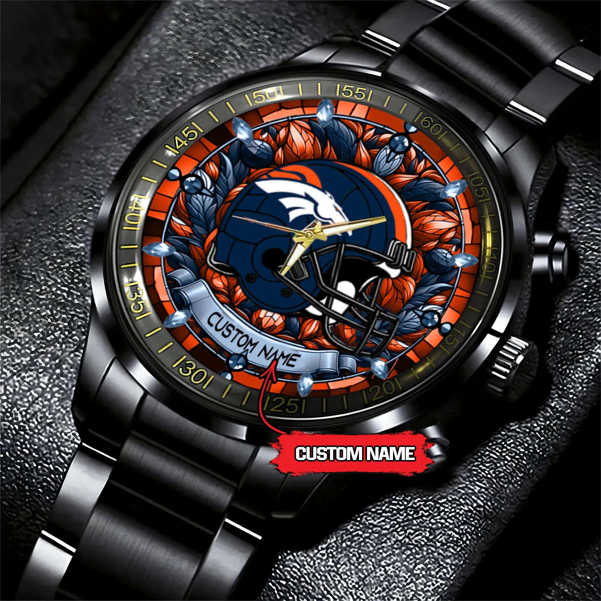 jwfancy denver broncos nfl personalized black stainless steel watch gift for fan qifqs