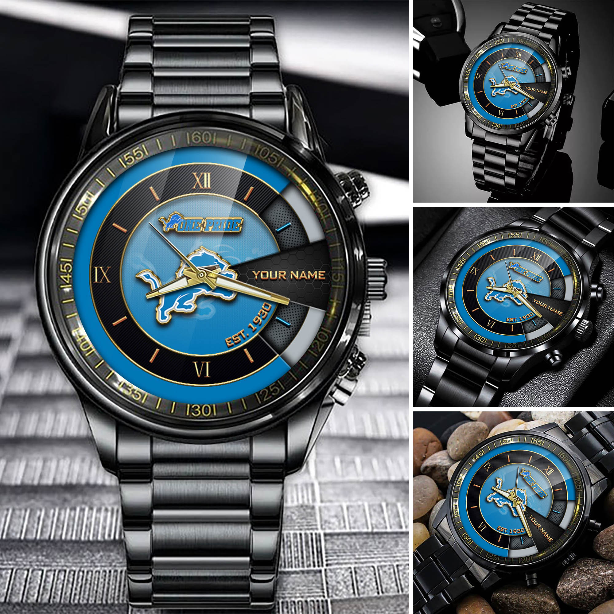 jwfancy detroit lions nfl black fashion watch customize your name fan gifts dyqmp