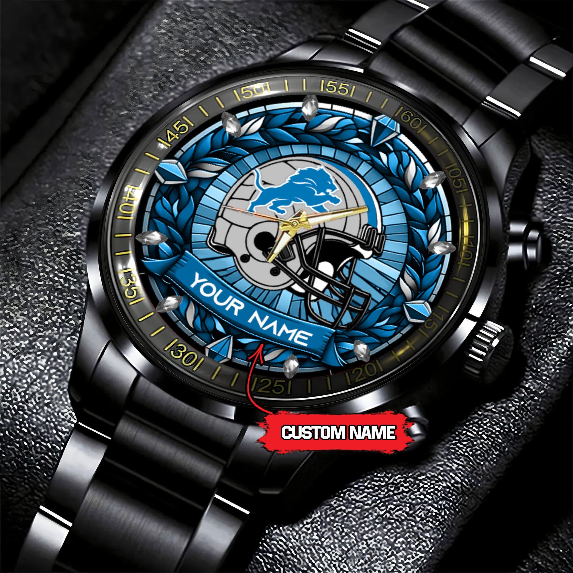 jwfancy detroit lions nfl personalized black stainless steel watch gift for fan cylht