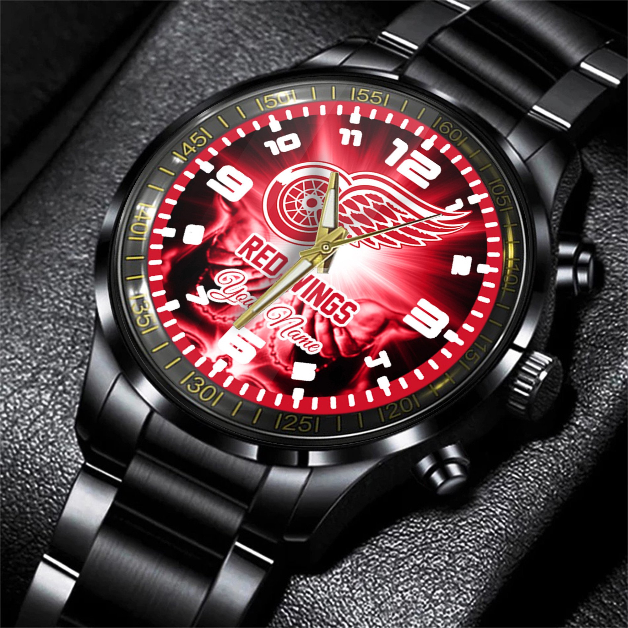 jwfancy detroit red wings nhl men black hand watch personalized gift for fans r6wrh