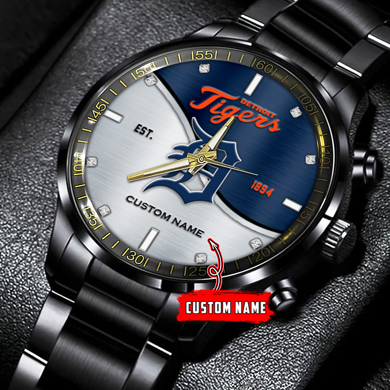jwfancy detroit tigers mlb personalized black stainless steel watch for fan tuj3c